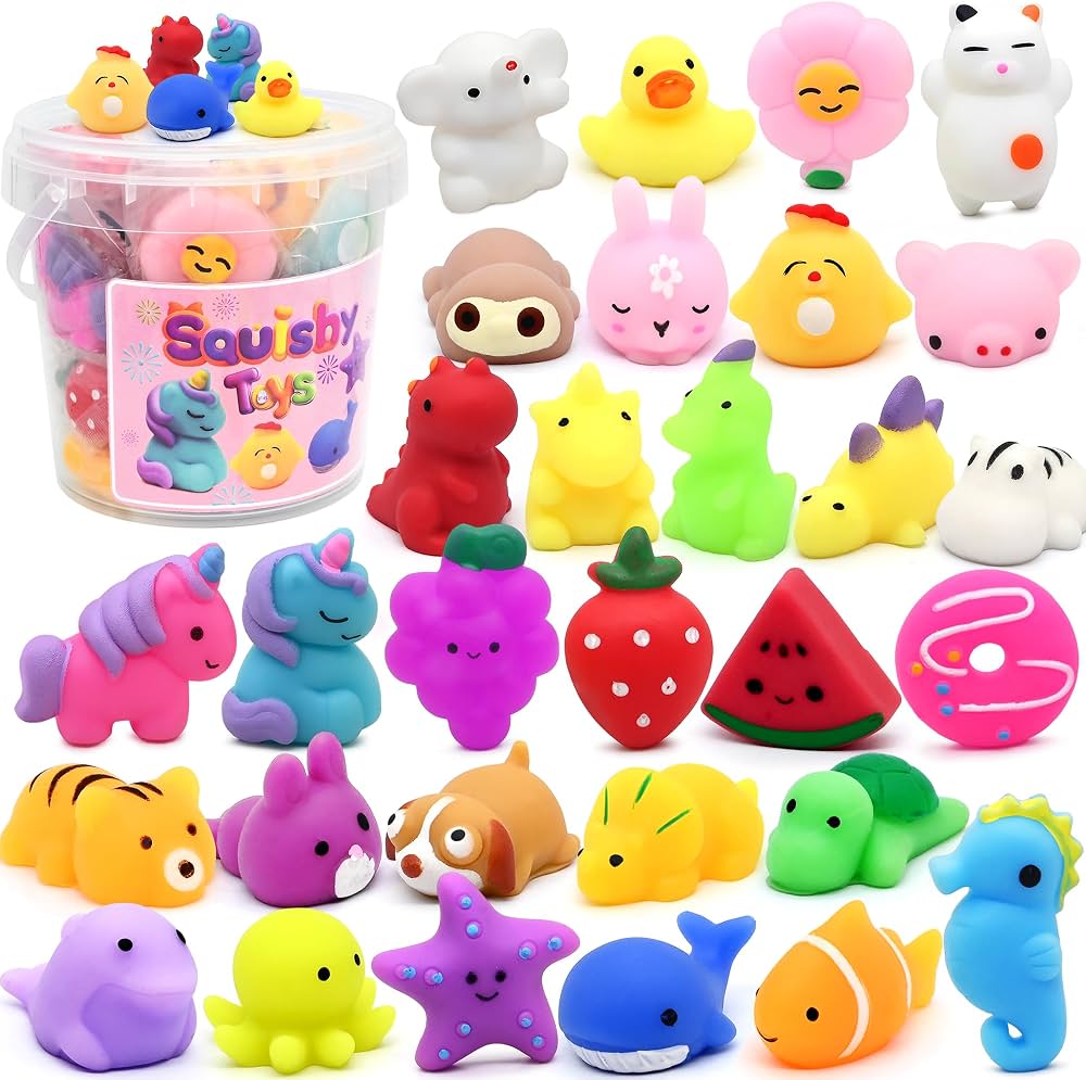 30 Pack Mochi Squishies Toys Set, Fun and Cute Party Favors for Kids,Stress Relief Toys